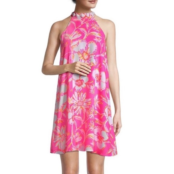 Lilly Pulitzer Alli Prosecco Pink Floral Halter Swing Dress - Picture 2 of 14